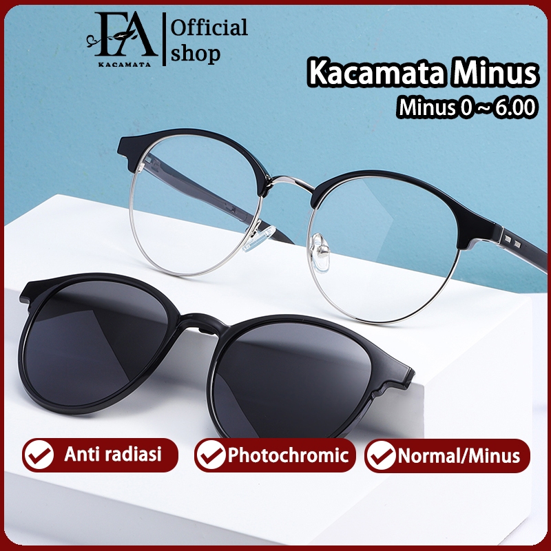 Frame Kacamata Minus Clip On Anti Radiasi Blueray Photocromic Polarized Gaya Besi Bluecromic Pria Po