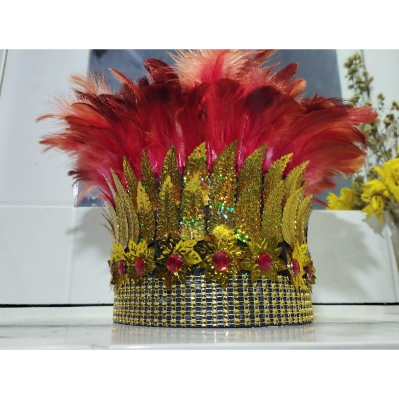 (COD) MAHKOTA RAJAH bulu MERAH khas Kalimantan/mahkota tari Dayak/mahkota tari anak anak dan dewasa 