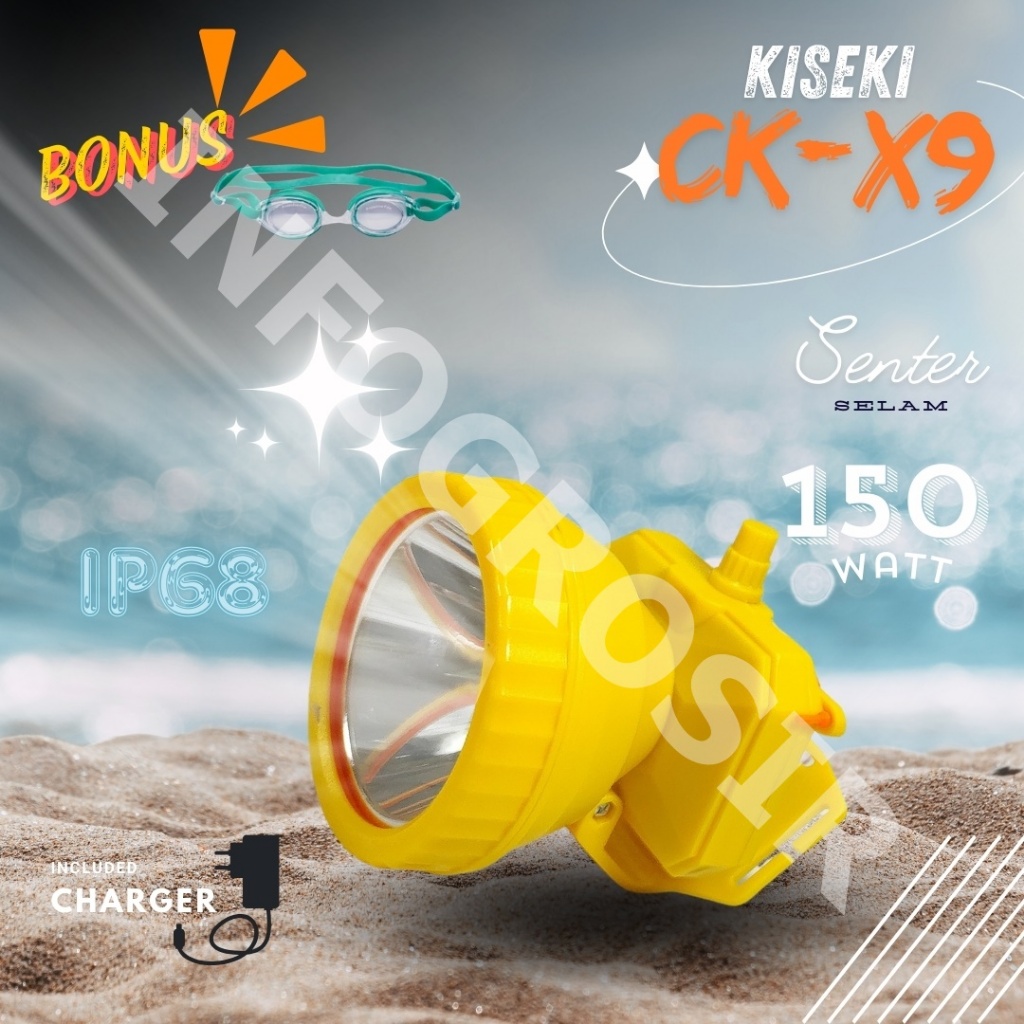 Senter kepala Selam Kiseki CK-X9 IP68 / Senter Kepala Kiseki 150W CK-X9  Bonus Kacamata
