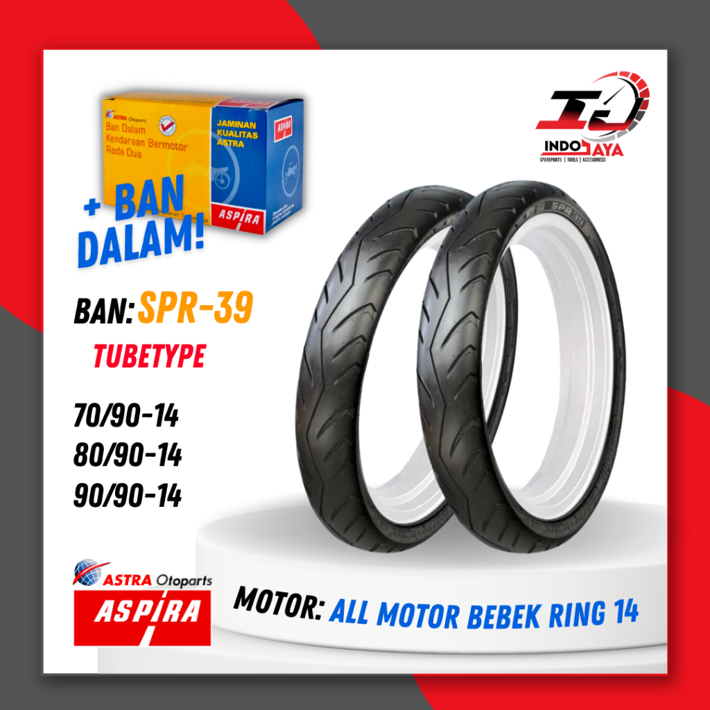 BAN LUAR + BAN DALAM ASPIRA TUBETYPE SPR-39 TB (70/90-14 - 80/90-14 - 90/90-14) BAN NON TUBLES SPR 3