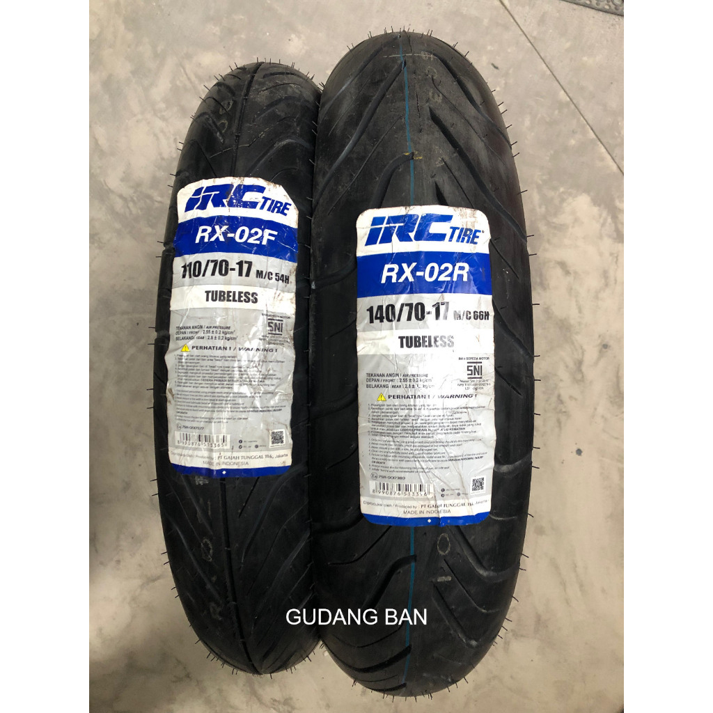 PAKET 2 BAN ( RX02 ) 110 70 - 17 & 140 70 - 17 IRC RX - 02 ROAD WINNER TUBELESS RING 17 FREE PENTIL
