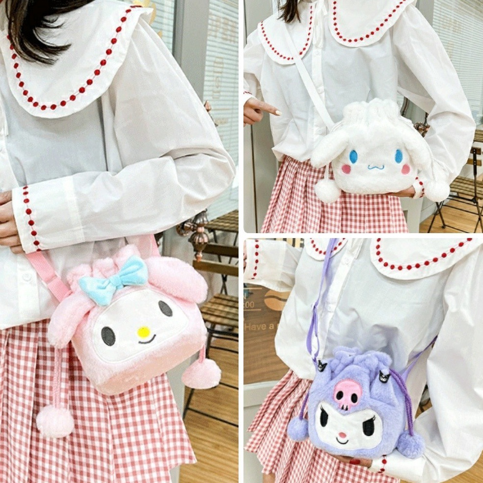 TAS BULU SERUT ANAK KARAKTER SANRIO TAS BULU SERUT CINAMOROLL TAS BULU ANAK TAS BULU KUROMI TAS SERU