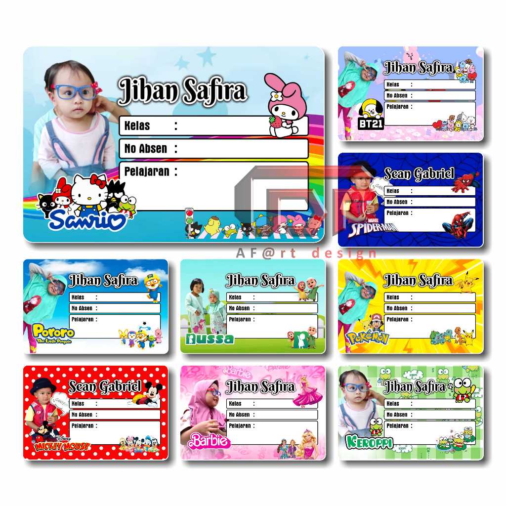 

Custom Stiker Karekter Label Nama Buku Pelajaran Anak isi 25 dan 35 pcs sticker