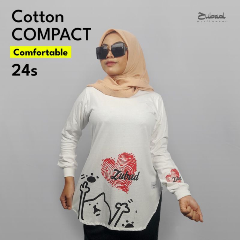 Kaos hijab cewe putih lengan panjang semi tunik