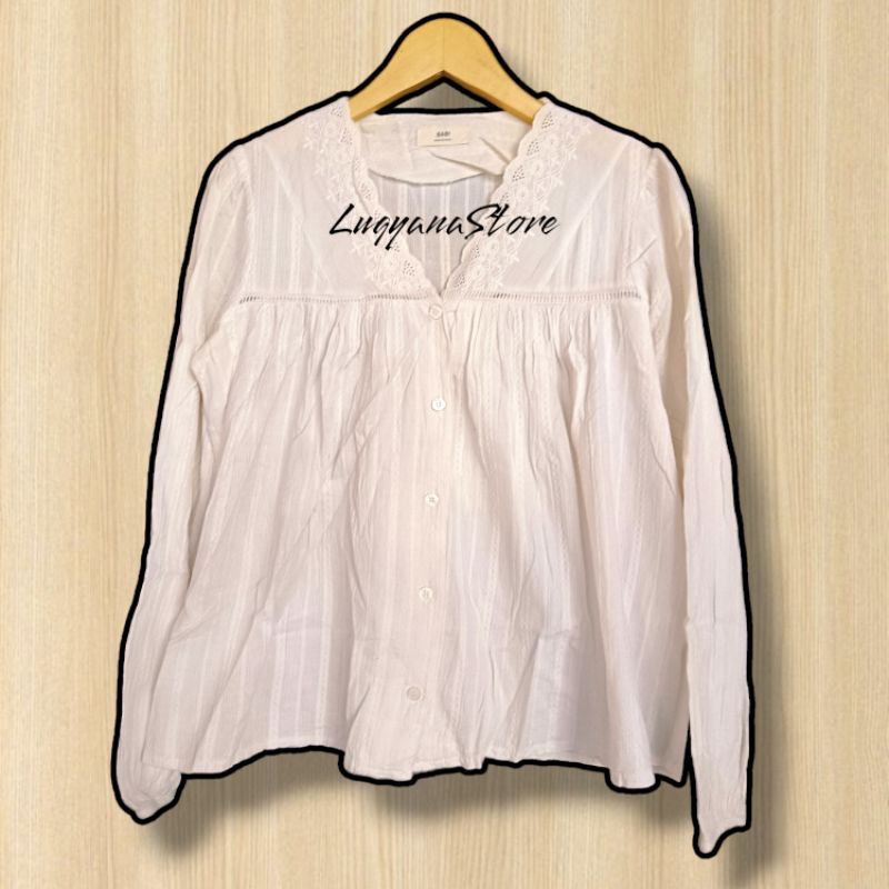 [COD] BLOUSE PUTIH KOREA | BLOUSE RENDA BROKEN WHITE | ATASAN PUTIH WANITA