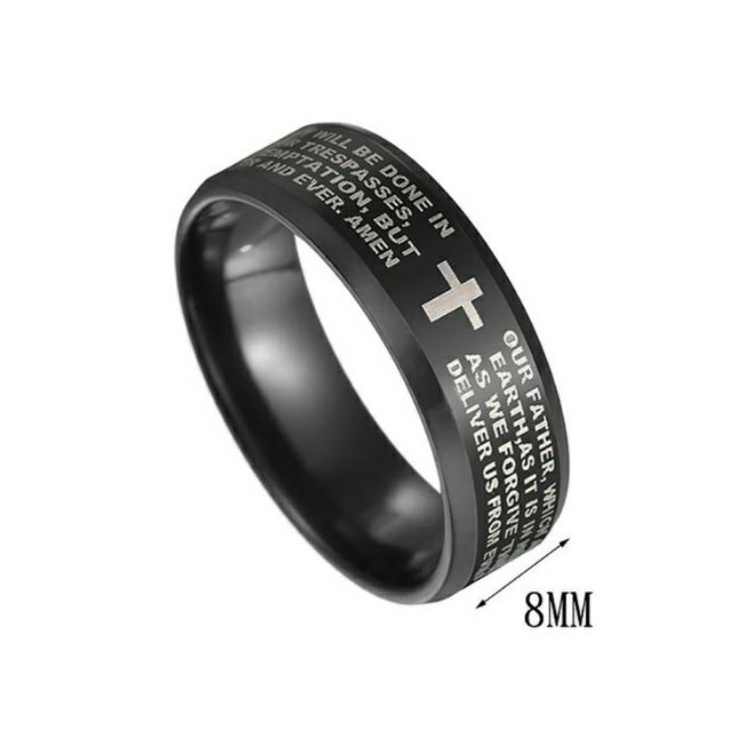 Cincin SALIB DOA BAPA KAMI CETAK STAINLESS STEEL ANTI KARAT SELAMANYA Model Salip Couple Hitam Silve