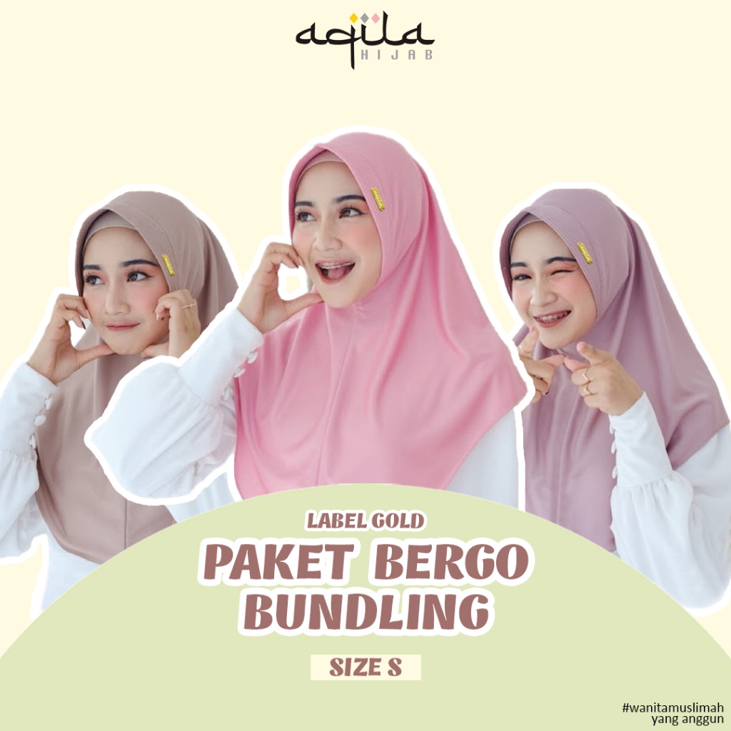 PAKET BUNDLING - Hijab Bergo Hamidah Size S Label Gold By AQILA HIJAB (bisa pilih warna)