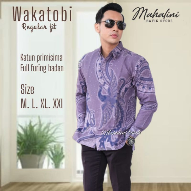 UNGU Batik Pria Ungu Taro Lilac lengan panjang lengan pendek kemeja batik pria lapis furing sragam b