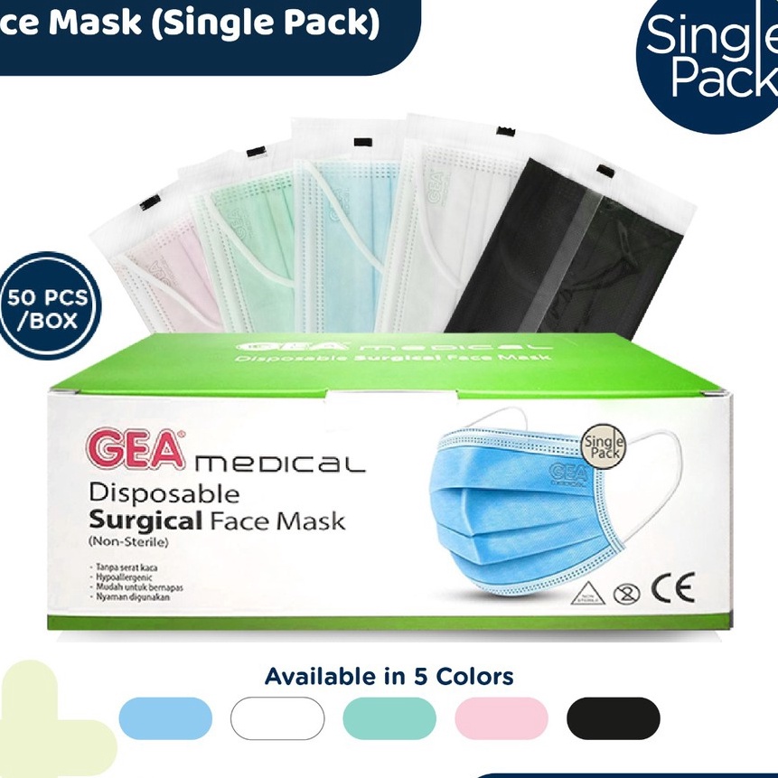 Ekstra Masker GEA Medical Surgical Face Mask 3ply Ear loop isi 5pcs