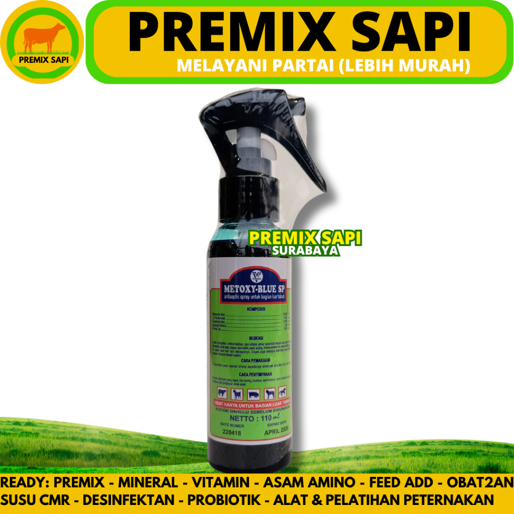 METOXY BLUE 110ml - Obat Luka Hewan Spray - Obat Luka Kulit LSD Sapi