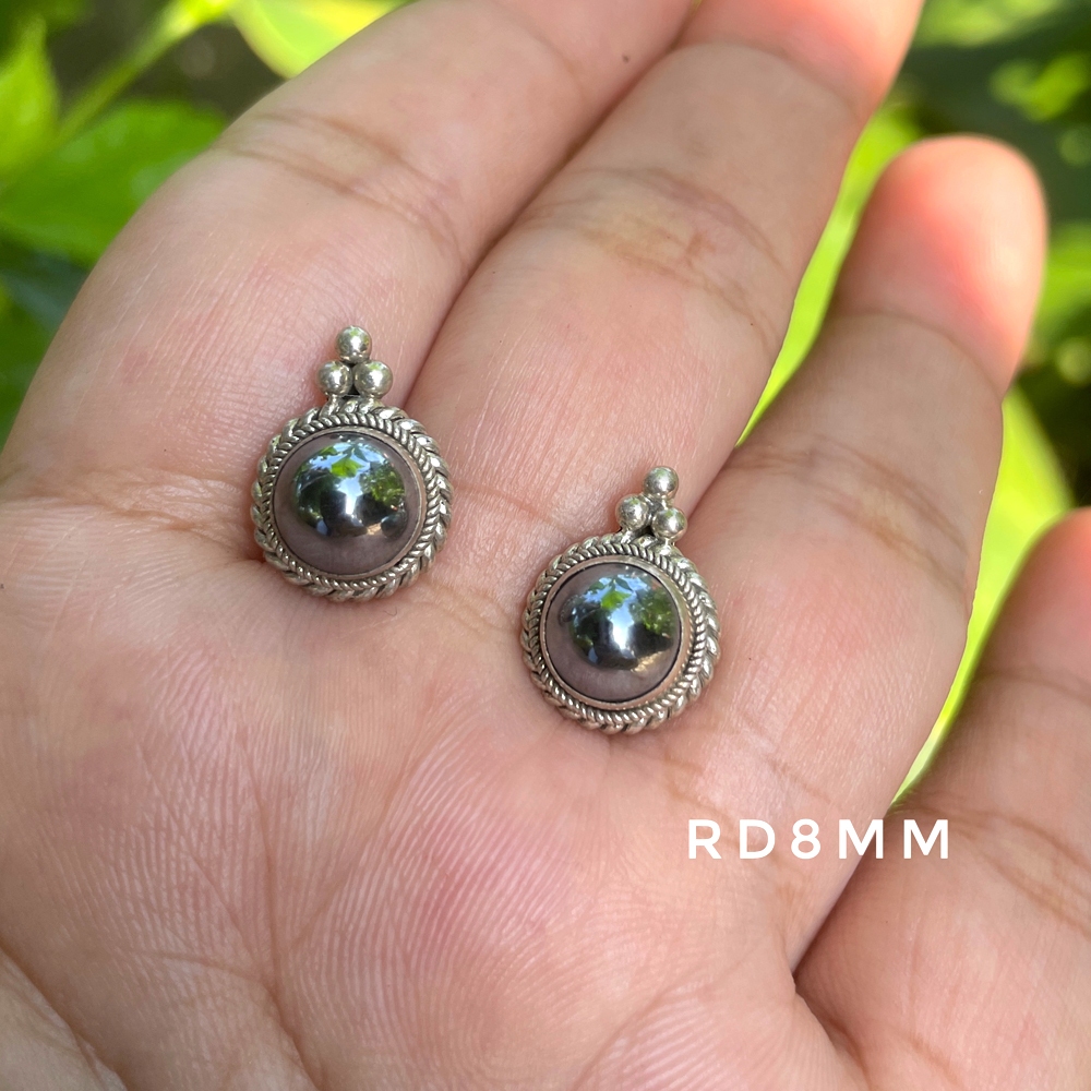 Anting Earrings Sumpel Stud Tusuk Giwang Perak Silver Bali Asli 925 Hematite Badar Besi Wanita Perem