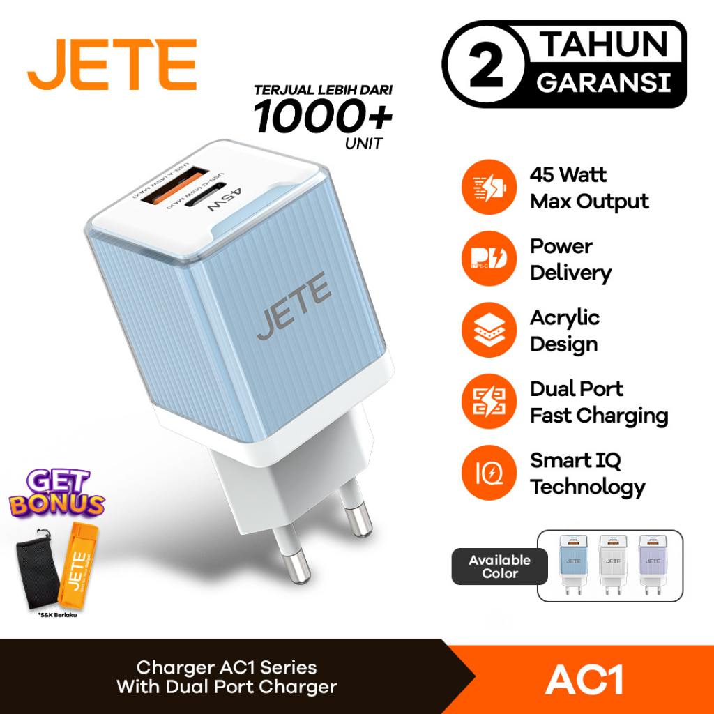 Charger Hp JETE AC1 Fast Charger 45W Dual Output - Garansi 2 Tahun