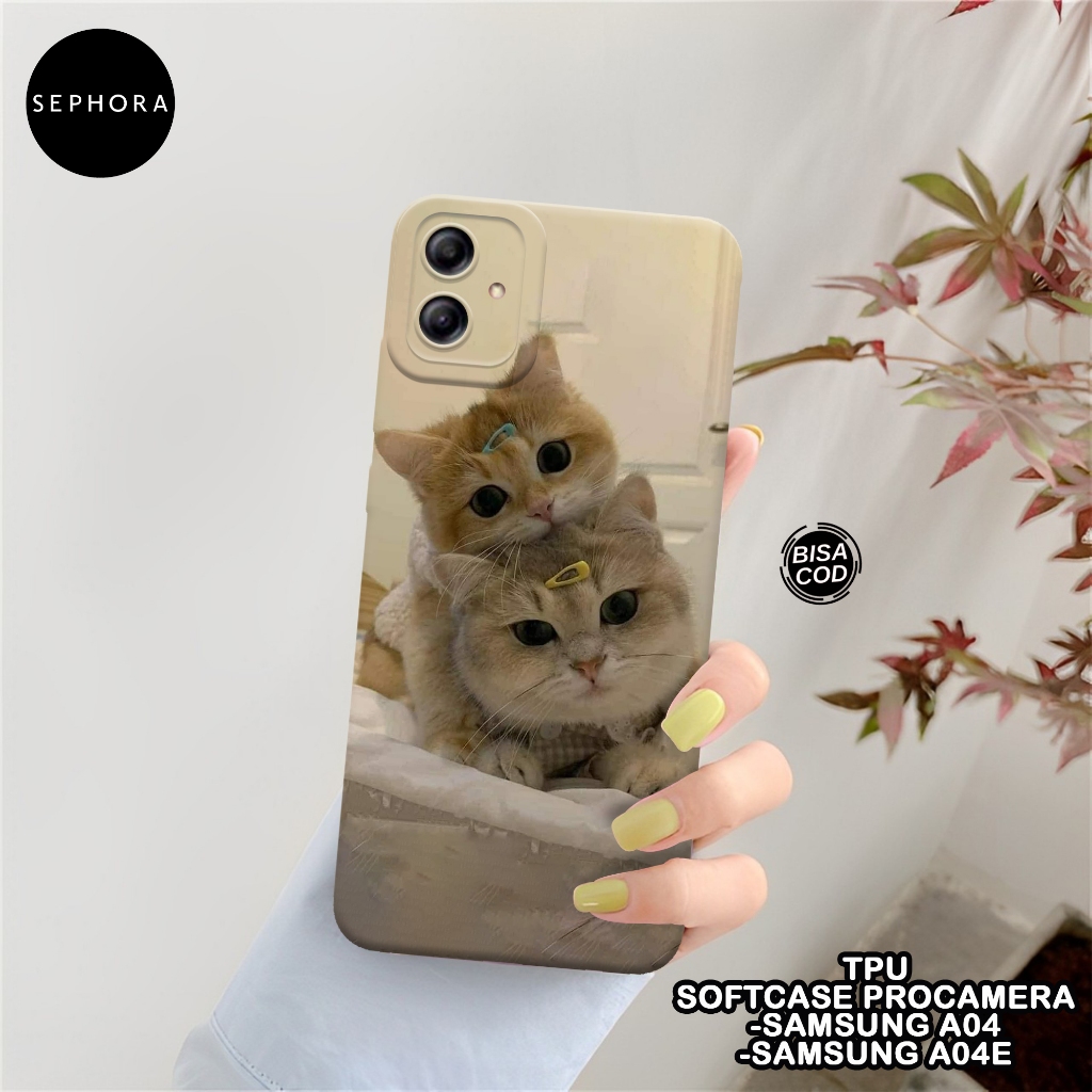 SEPHORA Case Samsung A04 / A04E - Fashion Case Kucing - Softcase Samsung A04 / A04E - Case Pro Camer
