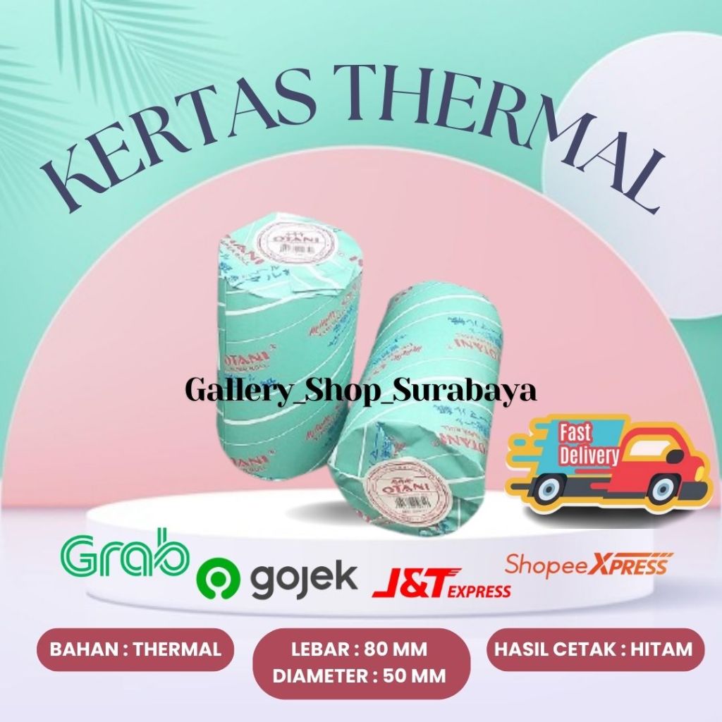 

Kertas Thermal/Kertas Kasir/Kertas Struk Otani 80x50 warna hitam langsung kirim instan surabaya 1 roll murah
