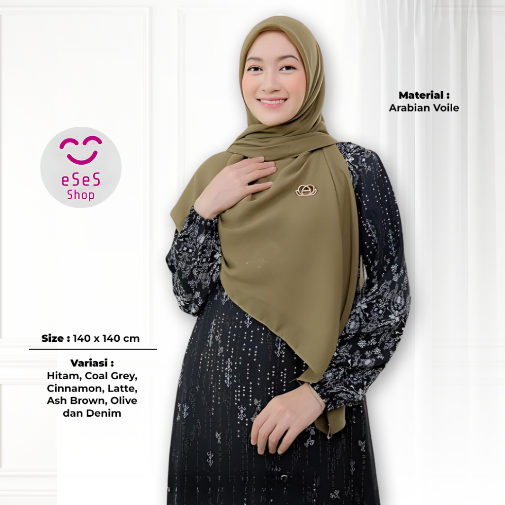 Khimar Khaira Scarf Arafa Hijab Instan Pola Curve 140x140Cm Jilbab Syari Arabian Voile Ringan Lembut