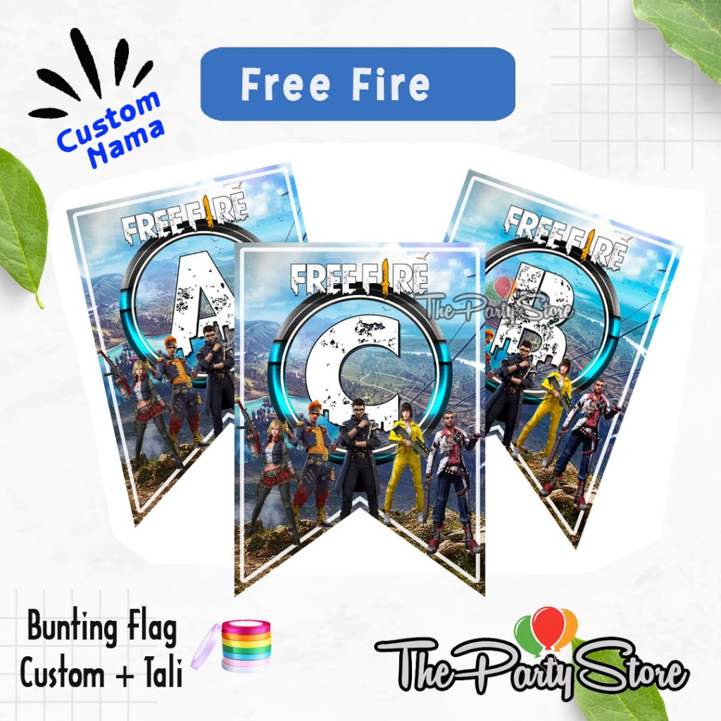 Banner Bunting Flag Happy Birthday Karakter Free Fire/Banner Custom Huruf dan Angka