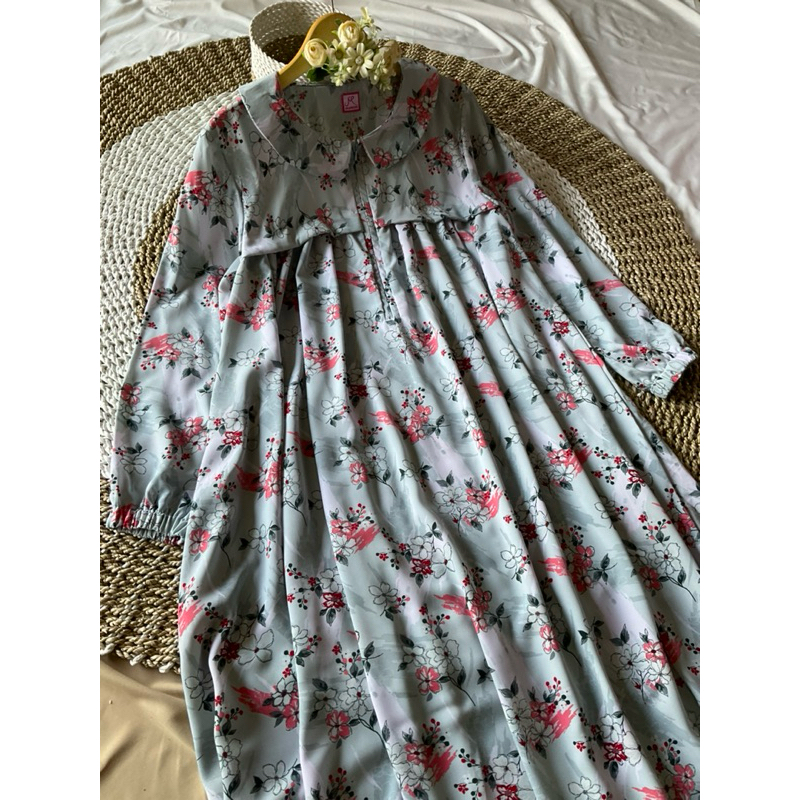 GAMIS BAHAN SATIN / BUSUI KEKINIAN / DRESS MOTIF BUNGA