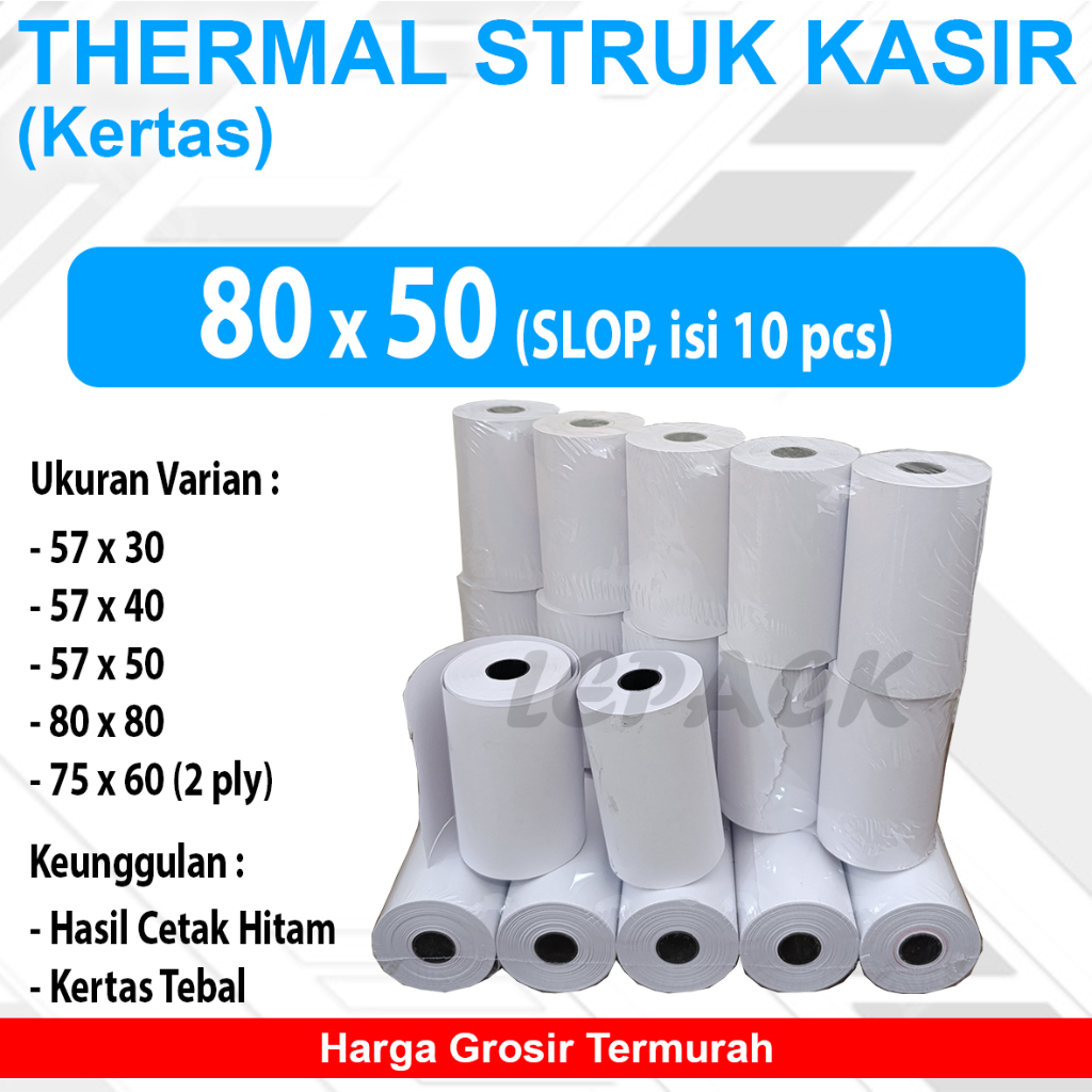 

80x50 Thermal Struk Paper Roll Struk Kasir (1 SLOP)