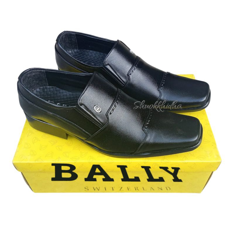 Sepatu pantofel pria kulit sapi asli merek Bally Sepatu formal pria kulit kerja kantoran hitam pende