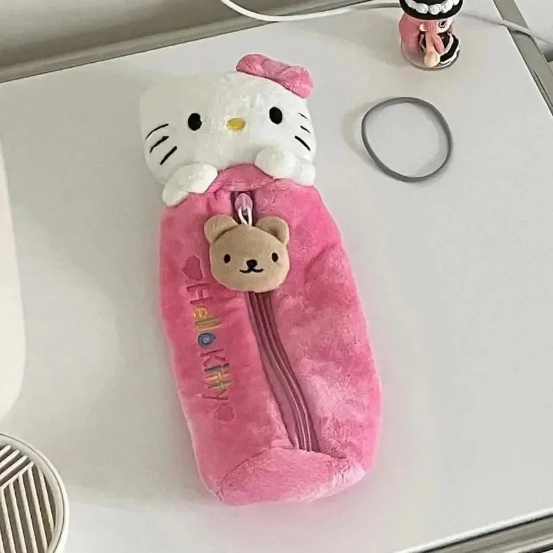 

Sanrio Kawaii Hello Kitty Pencil Case Large Capacity Plush Pencil Pouch Cartoon Cute Kt Cat Student Supplies Stationery Gifts