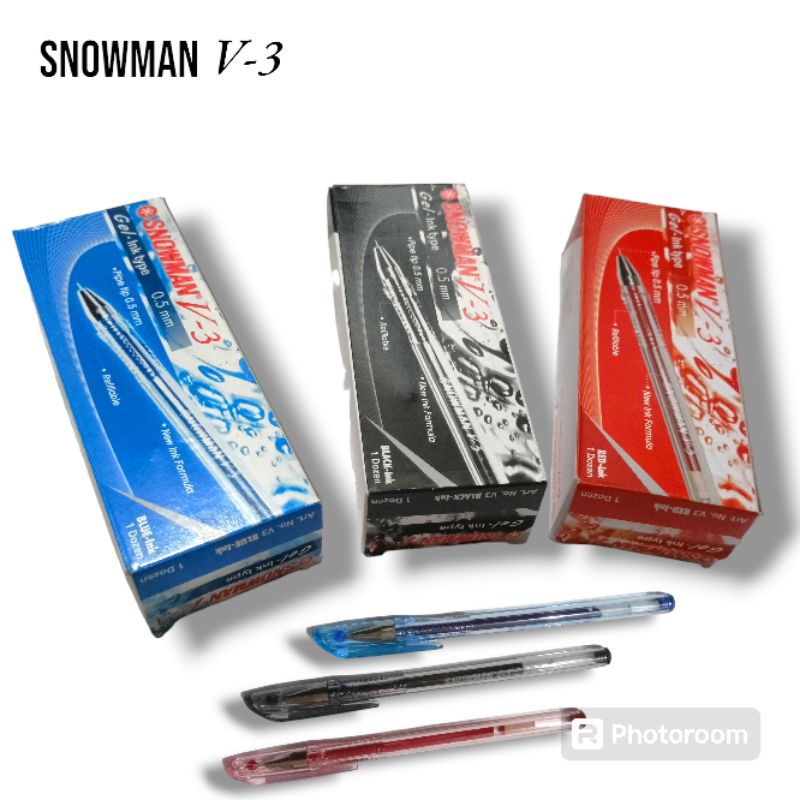 

1pak 12pcs ballpoin pena pulpen Snowman V-3 0.5mm