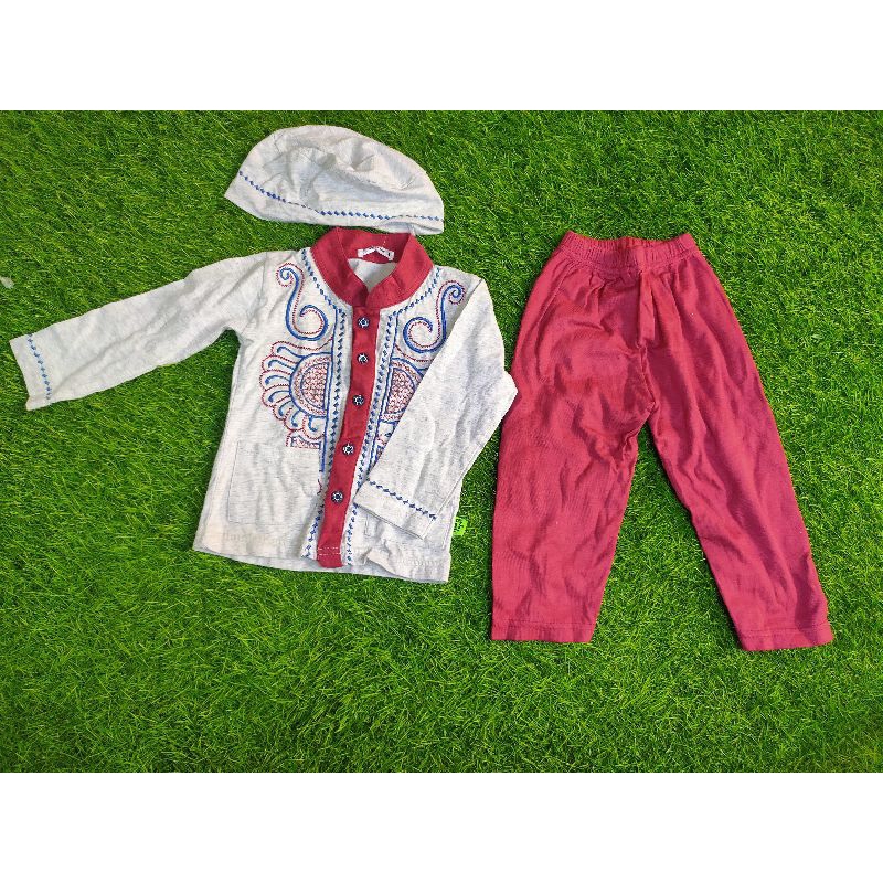 Baju muslim koko lengan pendek anak laki laki merk HIPOFANT original warna maroon grey size S