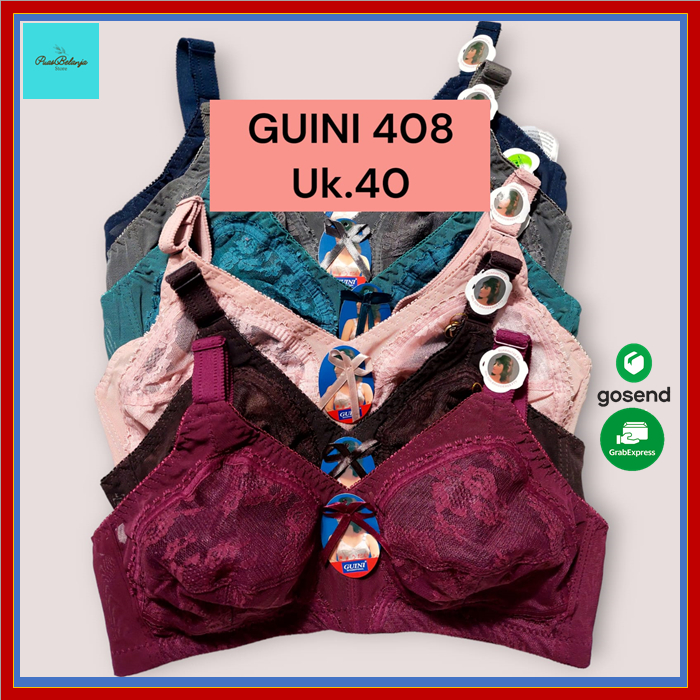 BRA GUINI Brukat 408 Uk 40 Cup C Besar Kait 3 Tanpa Busa Tanpa Kawat BH Wanita Big Jumbo