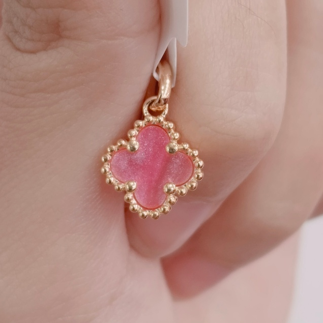 LIONTIN BUNGA VC PINK GLITTER CANTIK EMAS ASLI