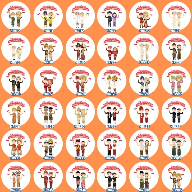 

Stiker Dirgahayu Republik Indonesia Hut RI dekorasi peringatan kemerdekaan 17 agustus pakaian adat budaya jawa sumatra kalimantan sulawesi papua madura betawi jogja bugis batak minang label kemasan bazar nusantara topper tumpeng tirakatan lomba