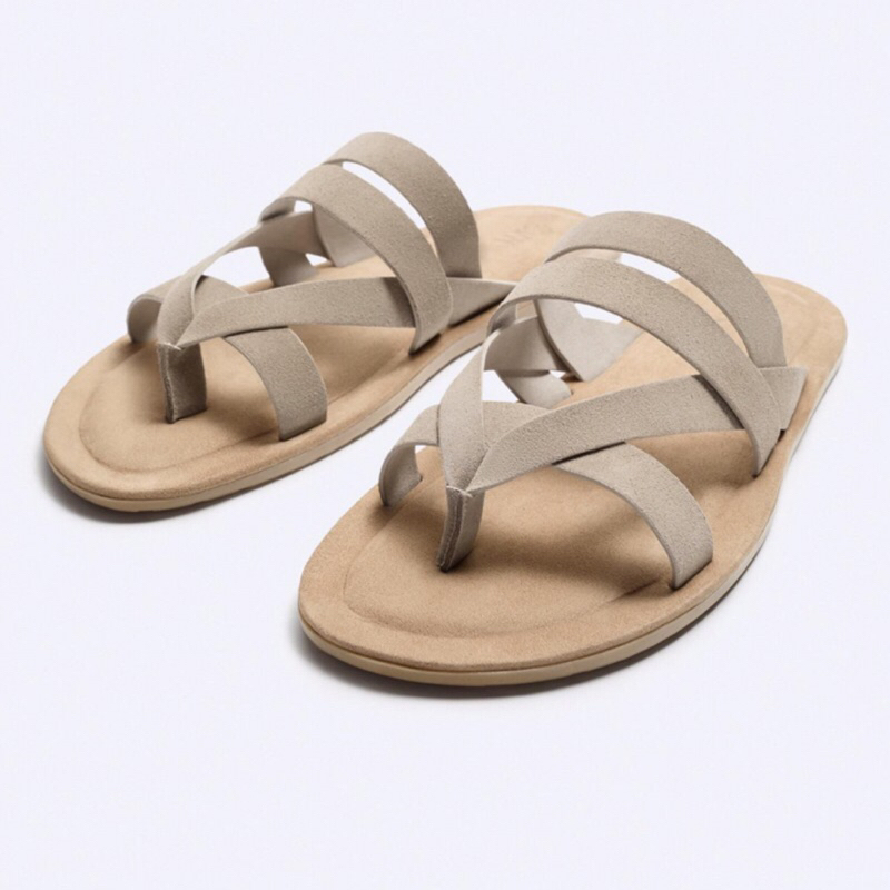 ZARA Men Sandal Leather Strappy Sendal Pria Sand Brown