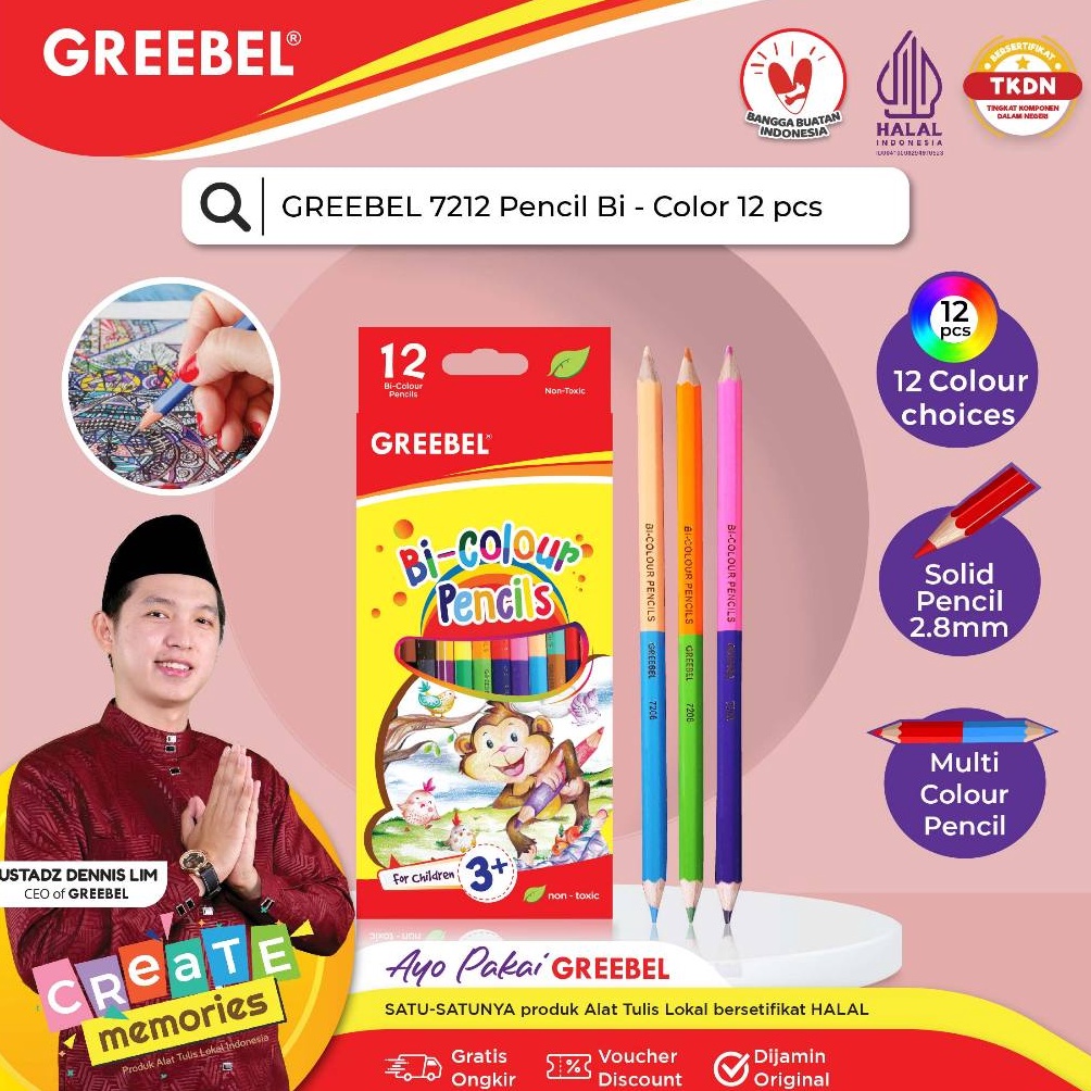 

KODE B4P3 GREEBEL Pensil Warna 7212 BI COLOUR 24 WARNAColoringColorColour Pencils Cerah tidak beracun utk mewarnai anak