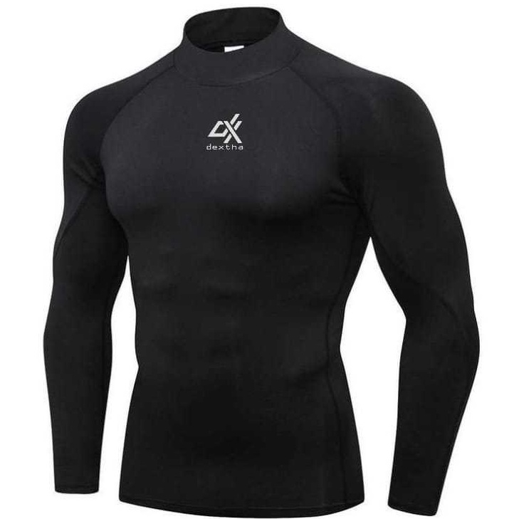 KODE F29K Baselayer Lengan Panjang Thumbhole Manset Olahraga Pria Kerah Tinggi