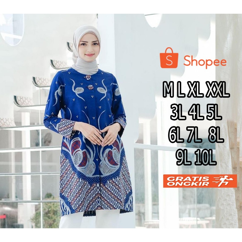 Tunik Big Size - Ukuran M L XL XXL 3L 4L 5L 10L -  Atasan Tunik Batik Jumbo - Pakaian Couple Baju Ka