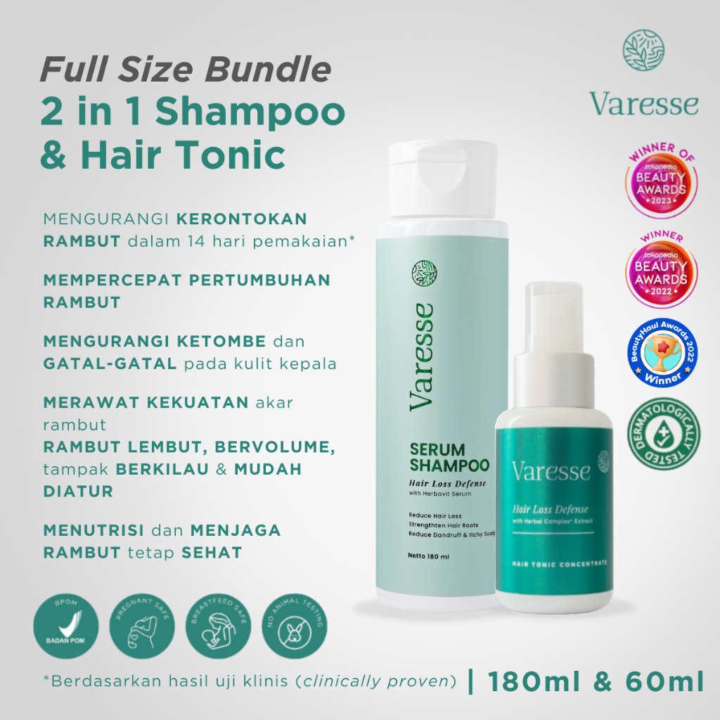 Varesse Serum Shampoo 2 in 1 Conditioner 180ml & Hair Tonic Concentrate 60ml Full Size Bundle
