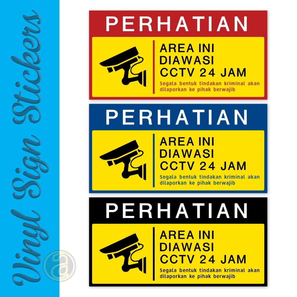 

Stiker Perhatian CCTV 24 Jam Peringatan Area Ini Diawasi Kamera Pengawas, Sticker Sign 15x30 cm