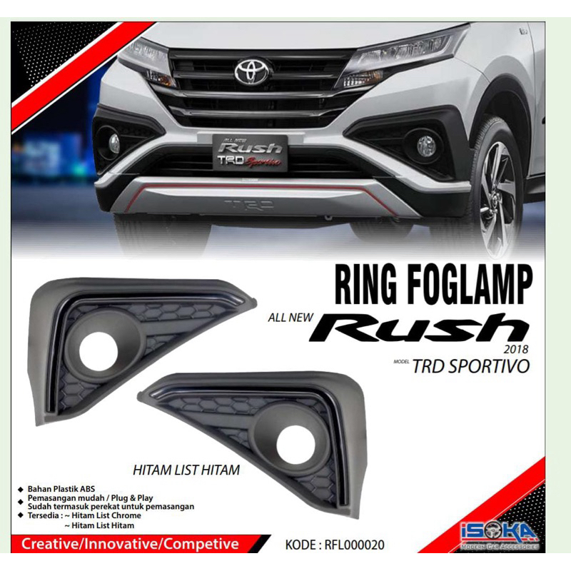 Paket Garnish Cover Ring Fog Lamp Model TRD + Fog Lamp All New Rush Terios 2018-2023 Cover Fog Lamp
