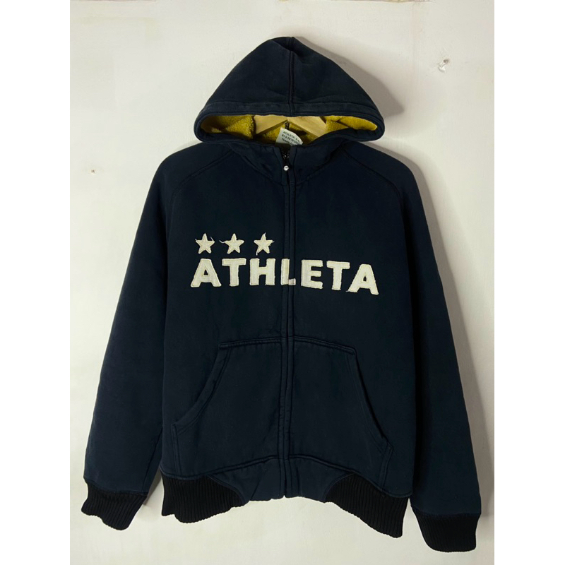 VIBTAGE ATHLETA BRAZIL SPELL OUT LOGO HEAVYWEIGHT COTTON SHERPA ZIP HOODIE