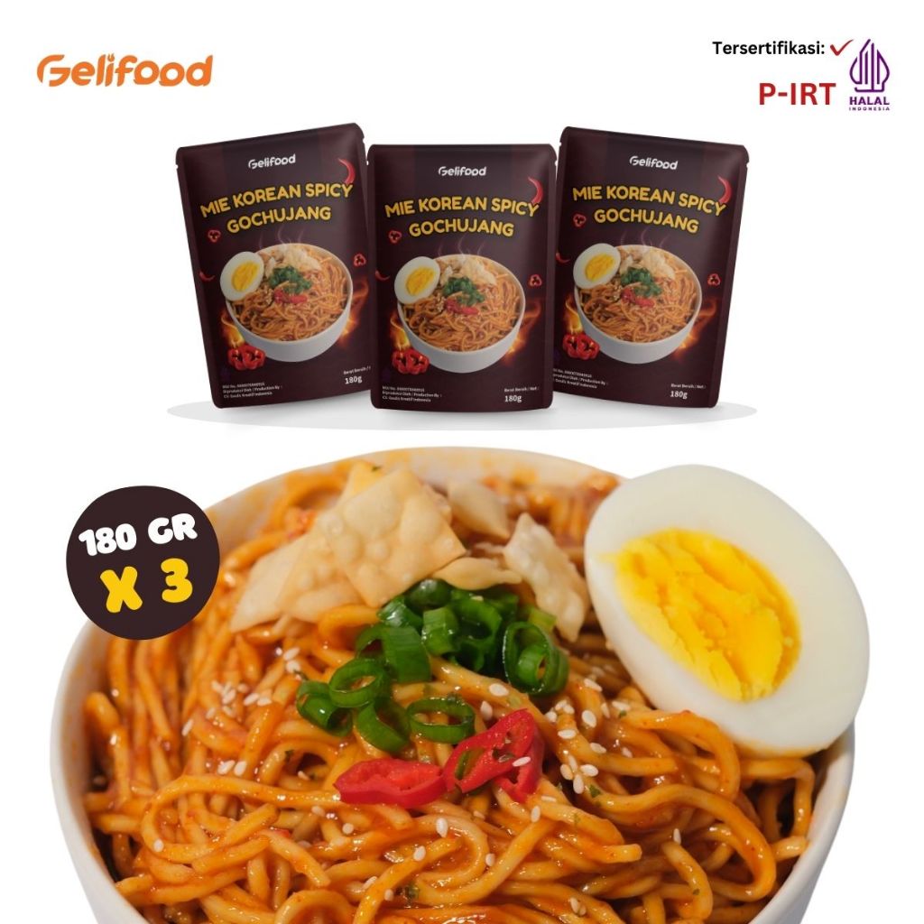 

Geli Food - Paket Kombo 3 Noodle Series Mie Korean Spicy Gochujang Halal 180gr