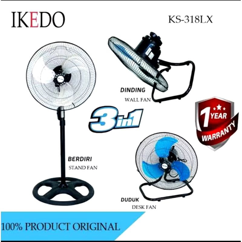 KIPAS ANGIN 3 IN 1 18" IKEDO GLUGAN DINAMO TEMBAGA ORIGINAL