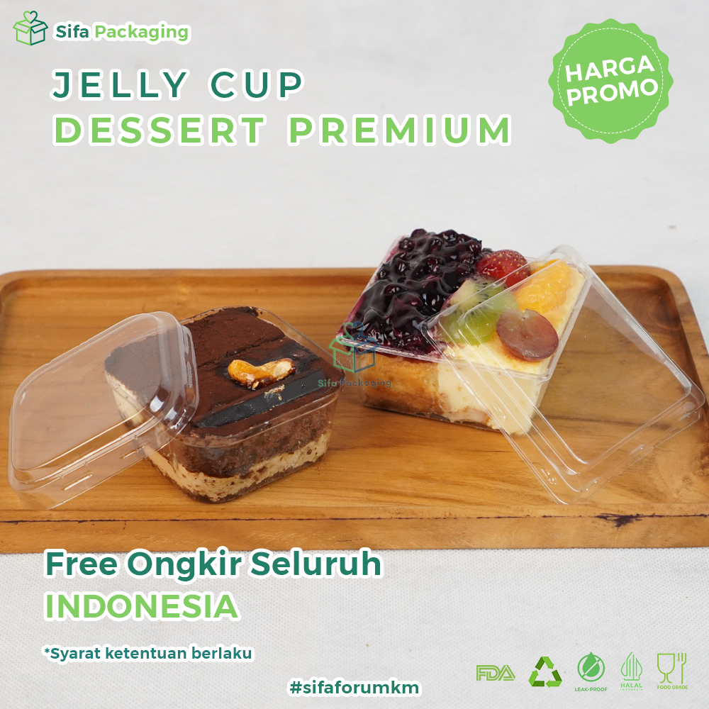 Jelly Cup Mika Wadah +Tutup Bening Premium Cetakan Puding Kotak Dessert Box Plastik Kue Food Grade