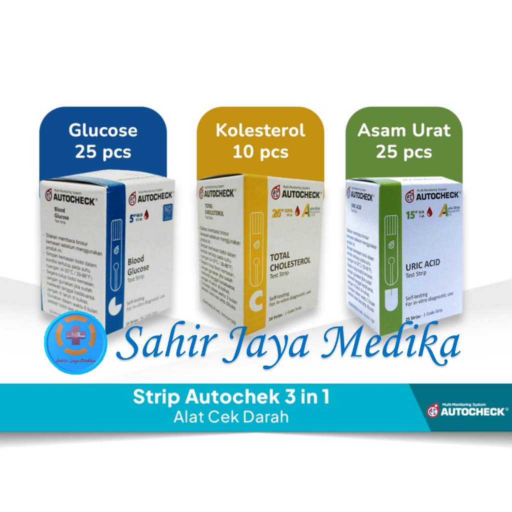 Paket Strip autocheck 3 in 1 strip gula kolesterol asam urat original autocheck