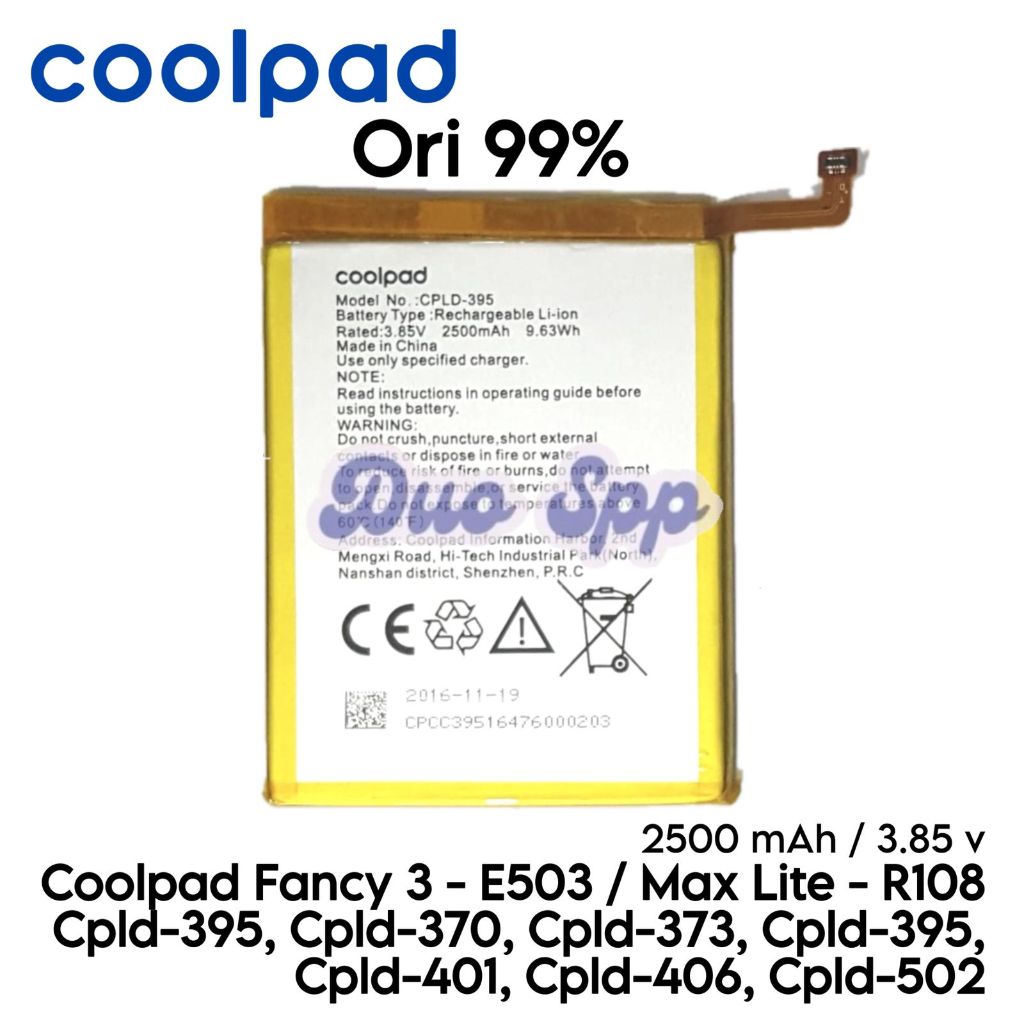 Baterai Coolpad / CPLD395 / CPLD-395 / CPLD-370 / CPLD-373 / CPLD-395 / CPLD-401 / CPLD-406 / CPLD-5