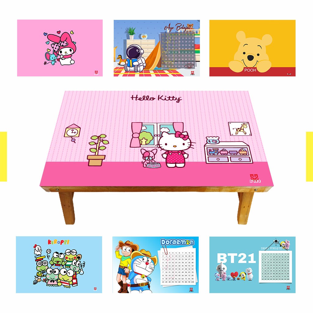Meja Belajar Anak Lipat Doraemon Hello Kitty Keroppi BT21 Pooh Astronot Belajar Indonesia My Melody