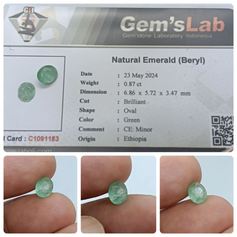 Natural Emerald Beryl 0,8ct memo GLI Zamrud Ethiopia