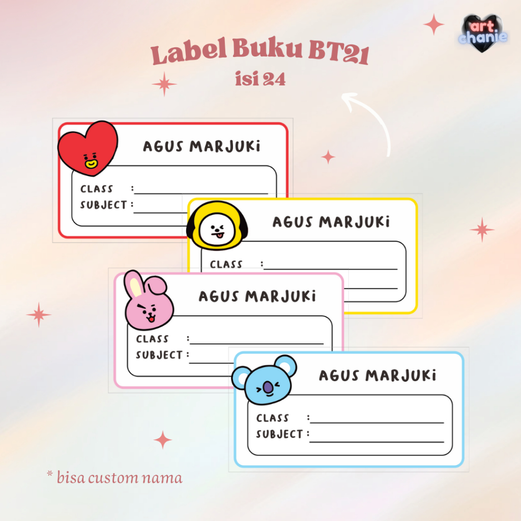 

[COD] BT21 LABEL BUKU || Stiker Nama Custom