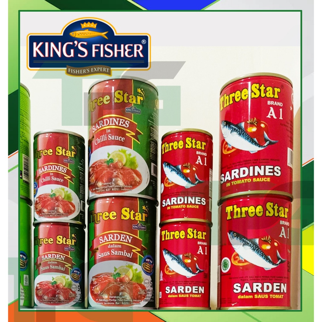 

Three Star - Sarden saos sambal / tomat 155 gr 425 gr