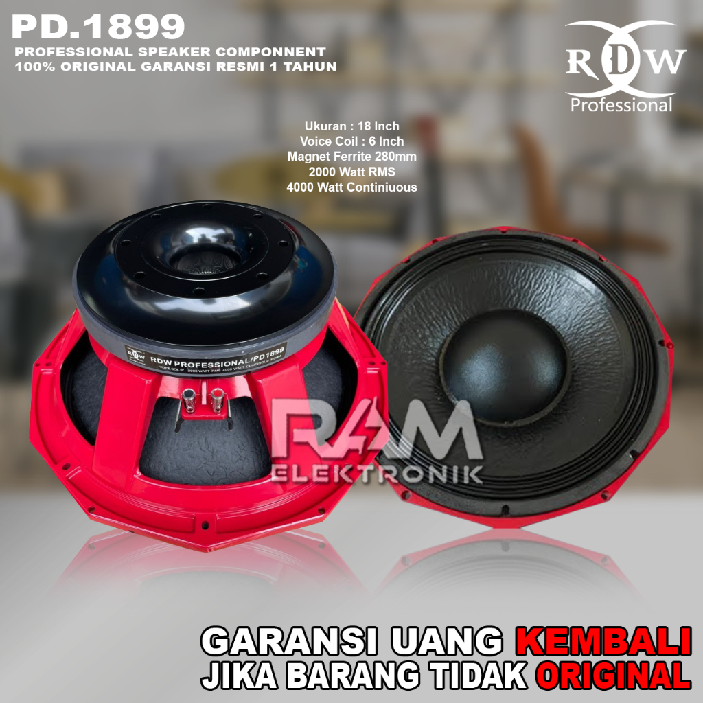 Komponen Speaker 18 Inch RDW PD.1899 | PD1899 | PD 1899 Voice Coil 6 Inch Original