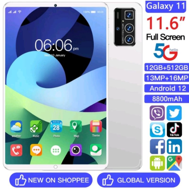 Tablet Murah 5G Asli Baru mirip Galaxy Pro11 RAM 12GB+512GB ROM 12"