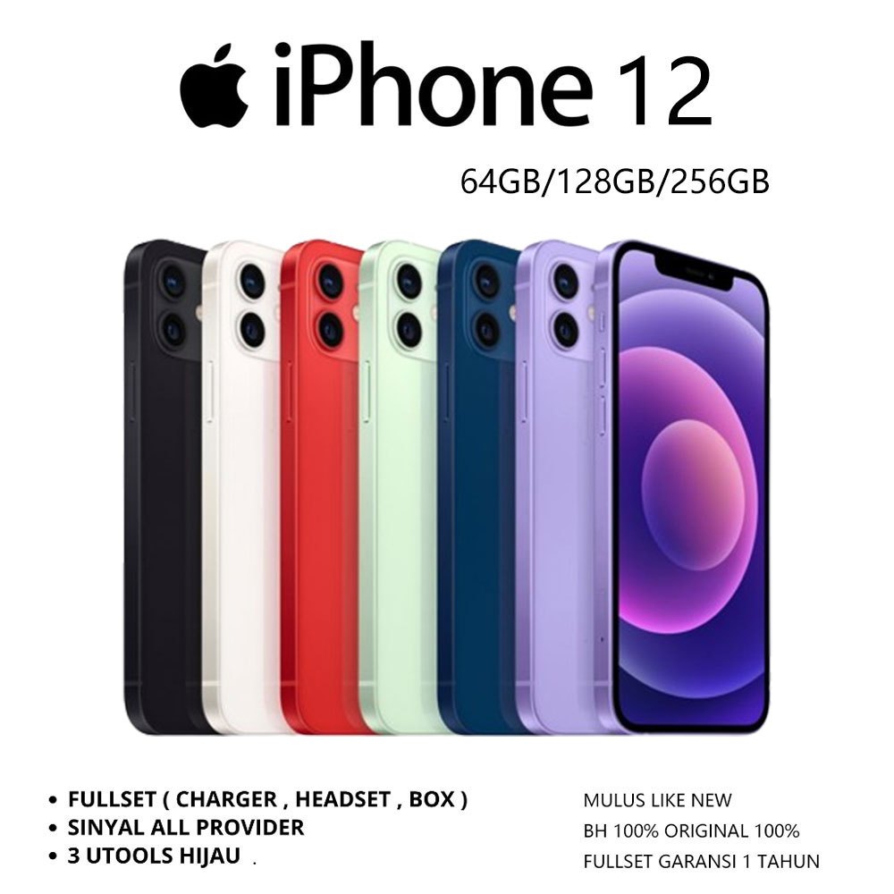 APPLE iPhone 12 64gb/128gb Hp12 ipnone Second Original Fullset Bergaransi Mulus Like NewIP12