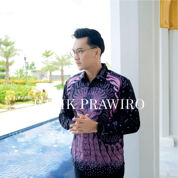 GITARJA Atasan Kemeja Batik Pria Modern Lengan Panjang Lapis Furing PREMIUM Batik Solo LILAC SUKET S